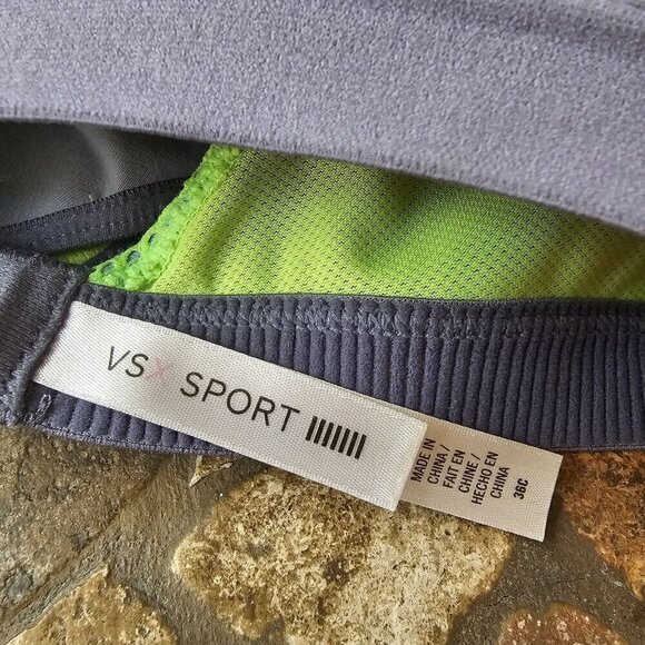 Victoria's Secret VSX Sport 36C Mesh Racerback Sports Bra Neon Green & Grey - Picture 3 of 8